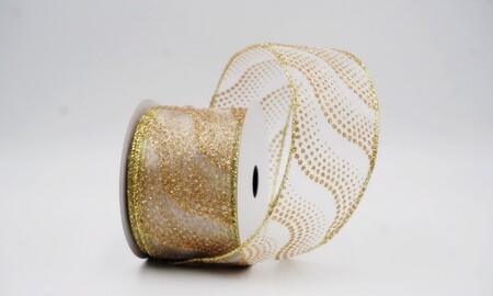 Wit glitterlint met golvend stippenpatroon_KW0475G-1